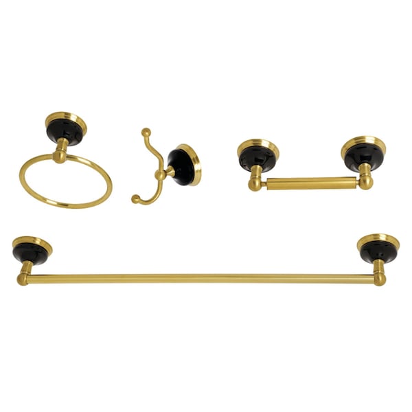 BAK9111478BB Water Onyx 4-Piece Bathroom Accessory Set, Brushed Brass